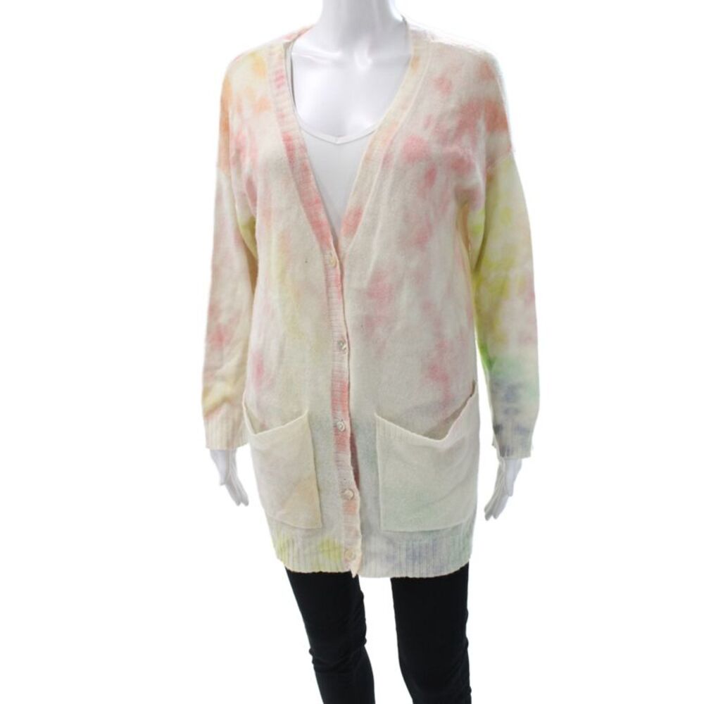 Brodie Womens Cashmere Tie Dye V Neck Cardigan Multicolor Long Sleeve Size S